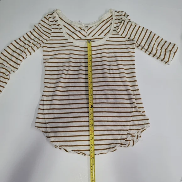 Free People Women's Size M Top White & Brown Striped - Picture 7 of 13